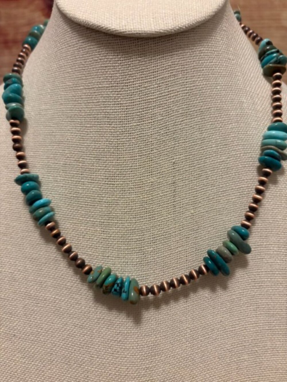 Z Bars 4mm Copper Pearl & Genuine Turquoise Necklace 18" Western Jewelry NWT
